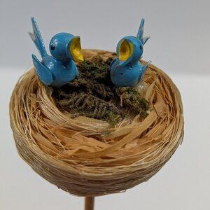 Vintage Wooden Blue Birds in Nest Craft Pick Made in Taiwan